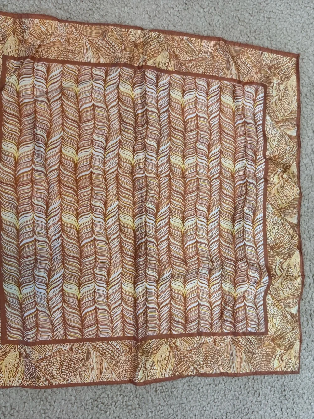 Vintage tan patterned square hair purse handbag scarf made in Japan
